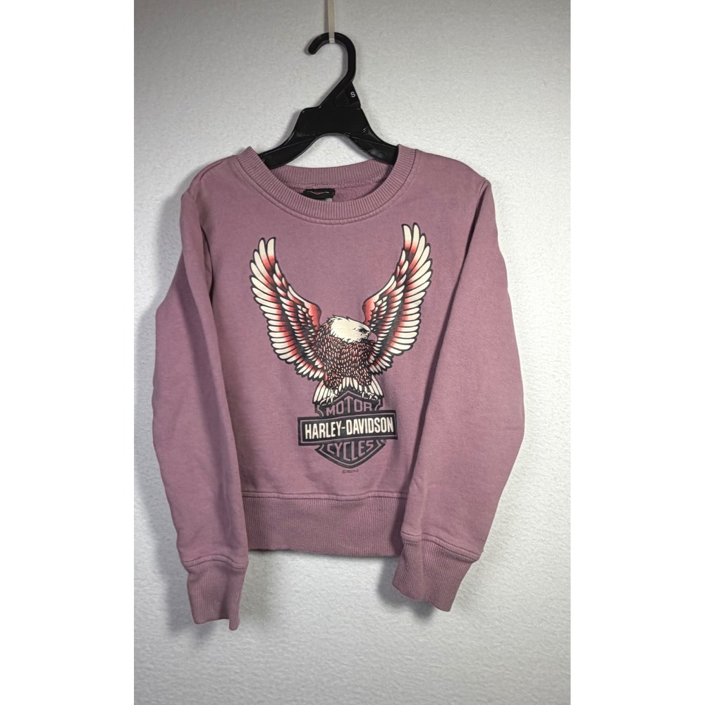 Harley-Davidson Sweatshirt Kids 10/12 Purple Excellent Eagle Graphic Pullover